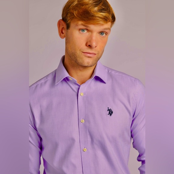 US Polo Assn Men’s Purple Button Up Long Sleeve Dress Shirt - Picture 1 of 5